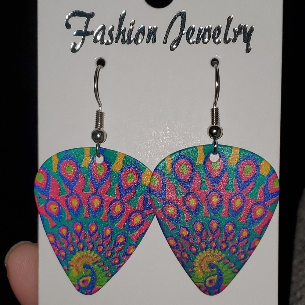 Guitar pick Peacock earrings